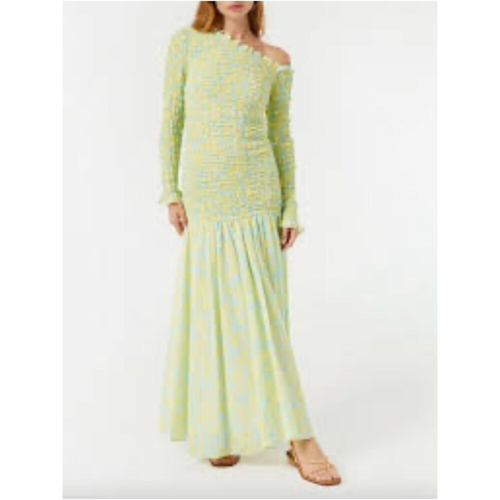 Rhode Lettie Dress Smocked Maxi Dress in Sky Caspian Lagoon Grande XS NWT